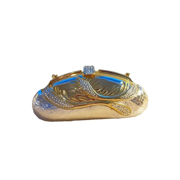 Sasha Handbags - Vintage Sasha 80’s Metallic Evening Clutch Bag W Strap Gold Silver Rhinestones